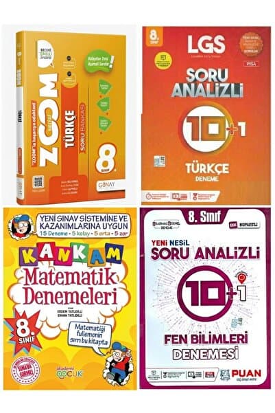 Günay Yayınları 8. Sınıf Lgs Türkçe Zoom Soru Bankası + LGS TÜRÇE MATEMATİK FEN DENEME SETİ