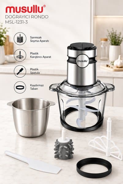 Musullu MSL-1231-3 Meat Max 3 Litre Paslanmaz Çelik Hazneli 6 bıçaklı Doğrayıcı / Rondo