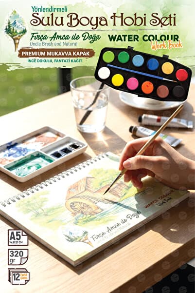 TUĞSET Yönlendirmeli Sulu Boya Hobi Seti Watercolor Workbook Defter Fırça Amca İle Doğa