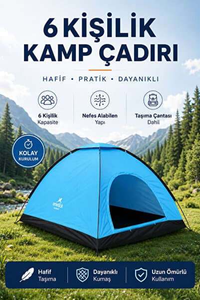 Onetick 6 Kişilik Renkli Dayanıklı Kamp Çadırı 220x250x150