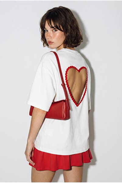 Bianco Lucci Kadın Sırtı Kalp Dekolteli Oversize Modal T-Shirt 1113 60286328