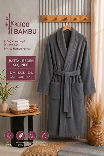 VENTİ VENTİSCA Terry %100 Bambu Şalyaka Büyük Beden Yumuşak Unisex Bornoz