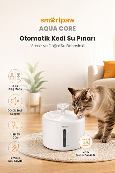 SMARTPAW Aqua Core 2.5 lt Kedi Su Pınarı Çift Akış Modlu Sessiz Çalışma (Distribütör Garantili)