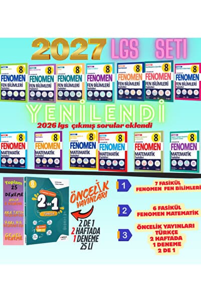 Fenomen Yayıncılık 2027 LGS 8.Sınıf FENOMEN FEN 7 Lİ FASİKÜL- MATEMATİK 6 LI FASİKÜL - ÖNCELİK TÜRKÇE DENEME 2 DE 1 TEST KİTABI SETİ - YENİ MAARİF MODEL KONU ÖZETLİ SORU BANKASI DENEME -