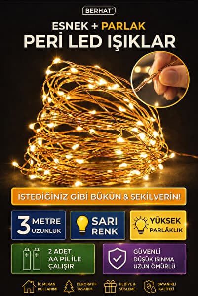 BERHAT Peri Led 3Metre Sarı Pilli-dekoratif Aydınlatma
