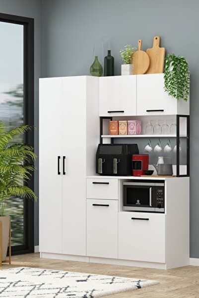 Ervin Tiba Beyaz Airfry Çok Amaçlı Kiler Dolabı 4 Raflı Dolaplı Kahve Köşesi