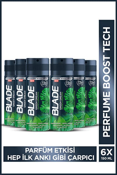 Blade Green Dream Erkek Alüminyumsuz Deodorant Body Spray 6x150ml Hızlı Kurur,Leke Bırakmaz
