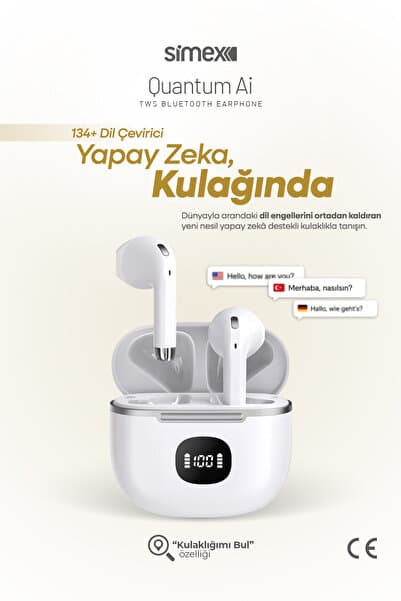 Simex Yapay Zeka Destekli Akıllı Bluetooth Kulaklık HD Mikrofon Gerçek Zamanlı Dil Çeviri Ai Anlık Tercüme