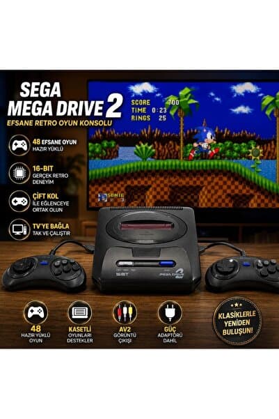 Genel Markalar Mega Drive 2 48 Oyunlu Efsane Retro Oyun Konsolu 16-Bit Çift Kol