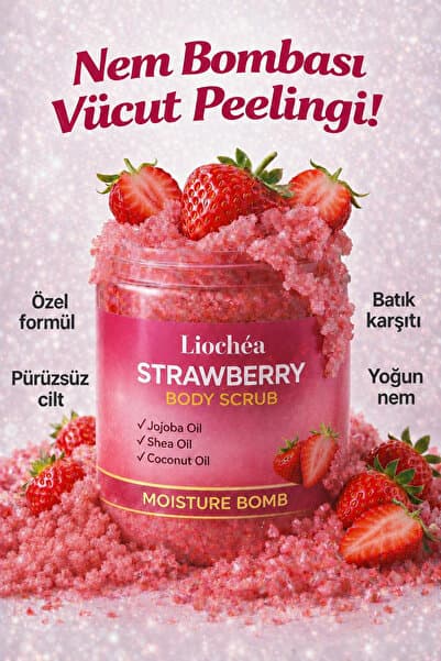 LİOCHEA Çilek Özlü Vücut Peelingi Besleyici ve Arındırıcı Batık Karşıtı Yoğun Nemlendirici 300 gr