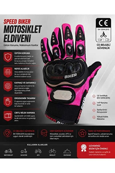 SPEED BİKER PEMBE ELDİVEN 3 MEVSİM KORUMALI CE EN 13594 ONAYLI