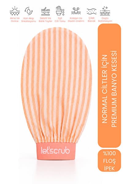 LET'SCRUB Premium Ekru Turuncu Zebra Banyo Duş Kesesi Peeling Eldiveni %100 Floş Ipek Normal Ciltler Için