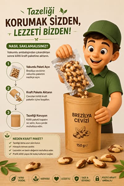 Barazil Pemium Brezilya Cevizi 150 Gr Çiğ Doğal Magnezyum Selenyum Kaynağı Doğal Vakumlu POŞET