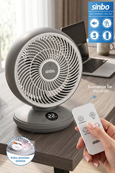 Sinbo SF-7702 Uzaktan Kumandalı Sessiz Mini Vantilatör Aroma Terapi Koku Yuvalı Otomatik Salınımlı