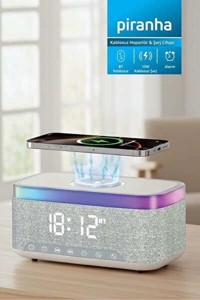 Piranha 7867 Kablosuz Bluetooth Hoparlör & Şarj İstasyonu 15W Hızlı Şarj Alarm TWS USB & TF Kart