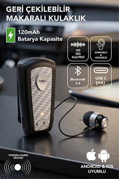 Teknoloji Gelsin Lkb-38 Bluetooth Kulaklık V5.4, Geri Çekilebilir Makaralı, 1440 Saat Bekleme, Hd Ses, Gürültü Engelleme