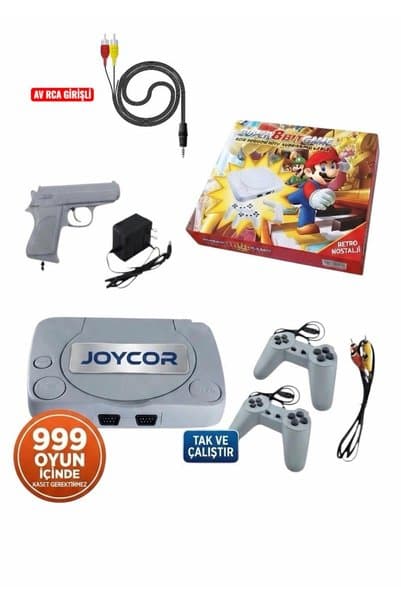 JOYCOR Süper 8 Bit Retro Oyun Konsolu Atari - 999 Oyunlu - AV RCA Bağlantılı Nostalji Konsol Kaset Gerekmez