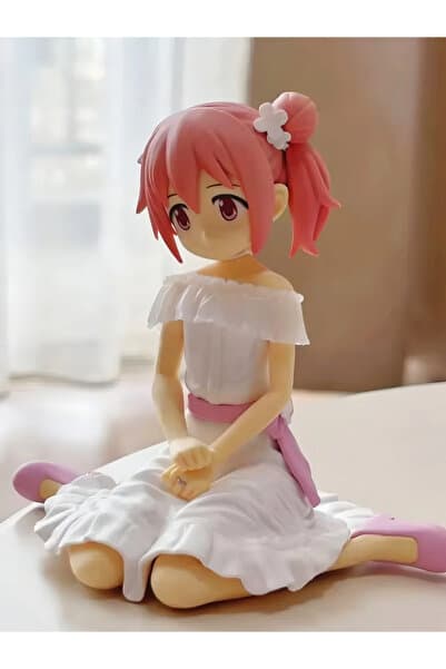 DEK Puella Magi Madoka Magica Madoka Kaname Beyaz Elbise Oturan PVC Anime Figürü 10 cm