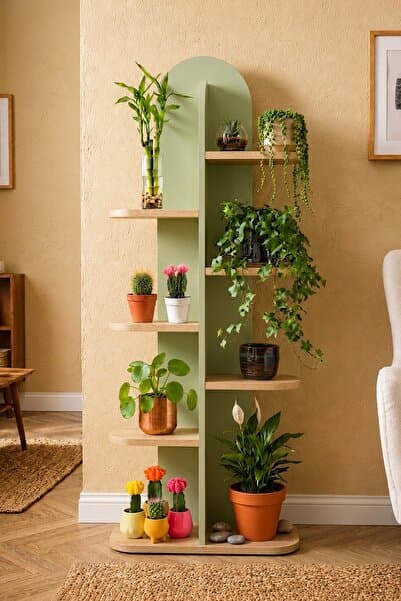 Yurupa Herbal Serisi 8 Raflı Dekoratif Çiçeklik Saksılık Balkon Salon Çiçek Standı Sepet - Yeşil BAL1-SY