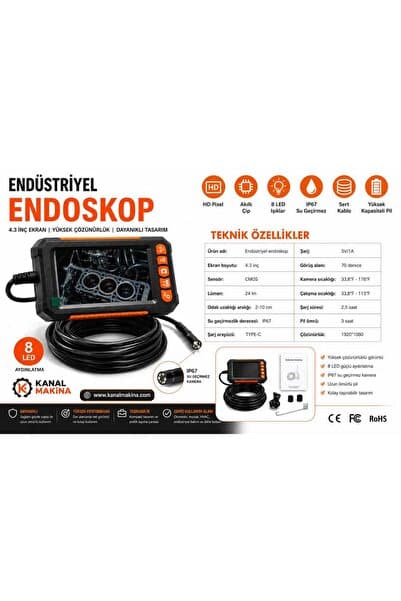 Kanal Makina Endüstriyel Endoskop Kamera 4.3" HD
