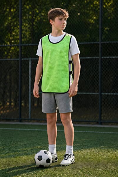 Campo Çocuk Fileli Antrenman Yeleği Neon Yeşil - Halı Saha Bip Yeleği (6'lı Set)