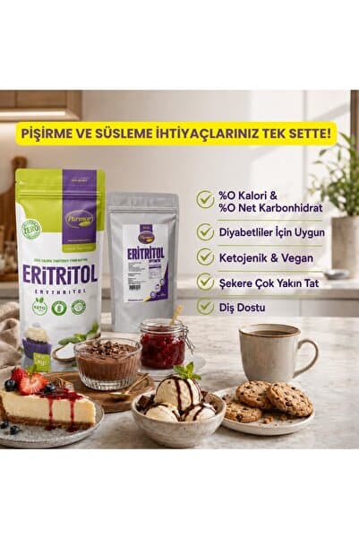 PARMOR Şekersiz Pişirme & Süsleme Seti: 1 kg Kristal Eritritol + 400 g Pudra Eritritol - Sıfır Kalori Fit Tarif Seti