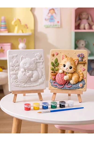 Tabdiko Kedi Figürlü 15x15 Taş Boyama Seti – Çocuk ve Yetişkin Hobi Seti