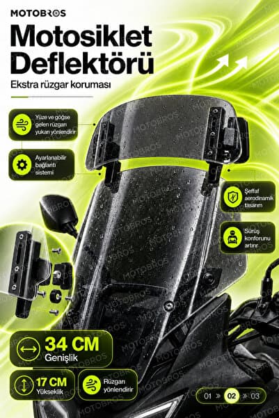 Motobros Füme Motosiklet Ön Cam Motosiklet Deflektör Motor Ön Ek Cam Universal Çift Bağlantılı Deflektör