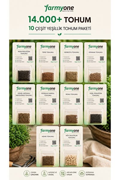 farmyone Yerli Ata 14.000+ Tohum 10 Çeşit Yeşillik Tohum Paketi
