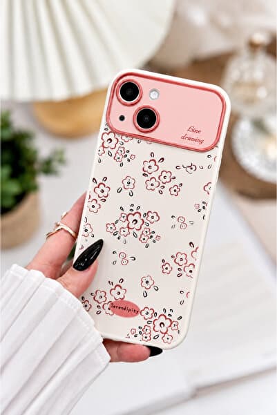 Go Aksesuar Iphone 13 ve iphone 14 Uyumlu Kaplama Kamera Baskı Mini Çiçek Tasarımlı Model Silikon Kılıf