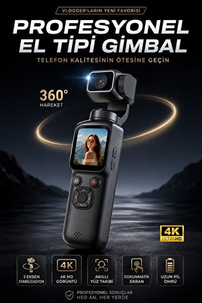 Omaze 4K Ultra Hd Profesyonel Aksiyon Kamerası Gimbal 360 Dönüş Dokunmatik Ekran Profesyonel Vlog Çekim