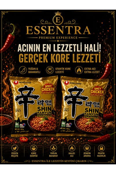 Essentra Home Shin Ramyun Chicken Aromalı Kore Noodle 2’li Paket
