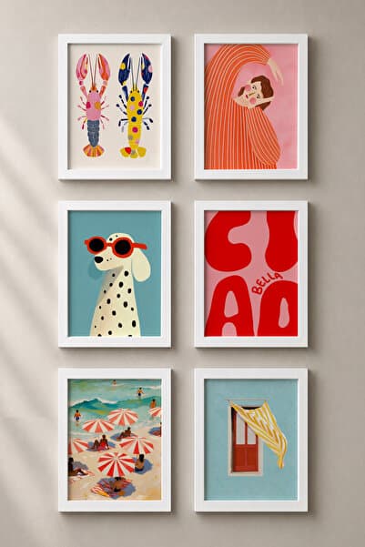 HOMEPACK 6 Parça Beyaz Ahşap Çerçeveli Tablo Çerçeveli Poster Sanatsal Modern Duvar Dekoru (SIX02)