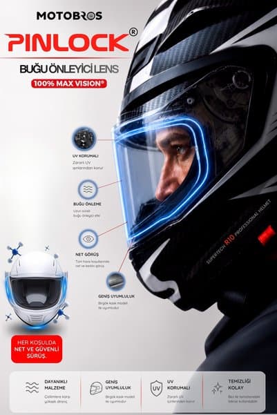 Motobros Motosiklet Kask Buğu Önleyici Pinlock Kask Vizörü Buğu Önleyici Lens Net Görüş Sağlayan Anti Fog Film
