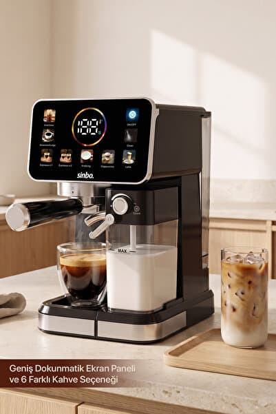 Sinbo SCM-3030Pro Kapsüllü & Toz Kahve Espresso / Cold Brew Makinesi 20 Bar, Dokunmatik Ekran, Süt Hazneli