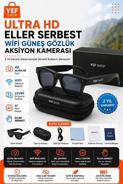 YEF SHOP Akıllı Gözlük Ultra HD Kamera WiFi Dil Çevirici Yapay Zeka Destekli Eller Serbest