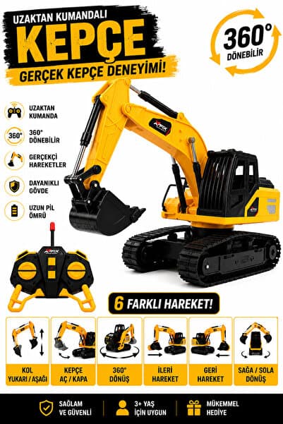 ELMAS OYUNCAK Uzaktan Kumandalı Ekskavatör Kepçe Şarjlı Full Fonksiyonlu İş Makinesi Oyuncak