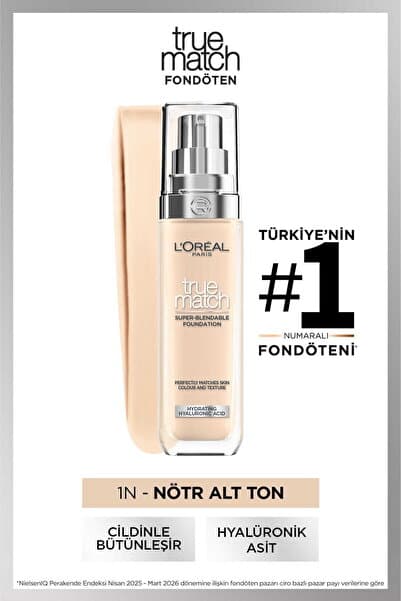 L'Oreal Paris L'Oréal Paris True Match Bakım Yapan Fondöten 1N IVORY