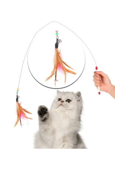 rianka Kedi Oyun Oltası 90 cm – Tüylü İnteraktif Kedi Oltası, Elastik İpli Kedi Oyuncağı