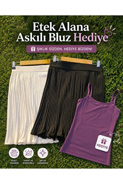 Bienvenido Siyah-Beyaz 2'li Paket Kadın Piliseli Etek Içlik Beli Lastikli Pileli Pliseli Mini Tamamlayıcı