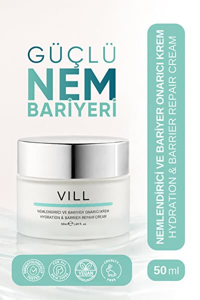 Vill Yoğun Nemlendirici ve Bariyer Onarıcı Yüz Kremi 50 ml 8D Hyaluronik Asit, Ceramide 3 ve Ectoin ile Mavi Işık Koruma Desteği