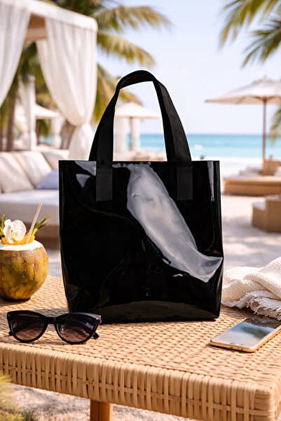 ttm ticaret Siyah Kadın Beach Baskılı Şeffaf Plaj Çantası