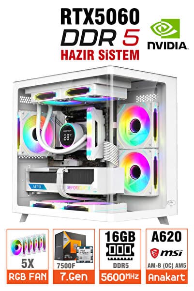 Zeiron NitroZeus A5 Pro Ryzen 5 7500F 16GB 512GB SSD RTX5060 DDR5 Oyuncu Masaüstü Bilgisayar