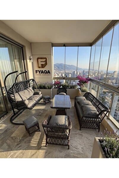 FYAQA HOME (SALINCAK HEDİYELİ) Premium Konfor Serisi Bahçe Takımı 3+1+1+2 puf + Masa