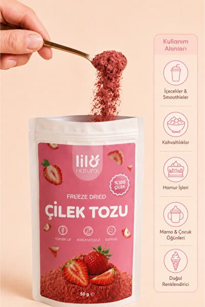 Lilo Natural Freeze Dried Çilek Tozu 50 g - %100 Çilek - Dondurularak Kurutulmuş Meyve Tozu