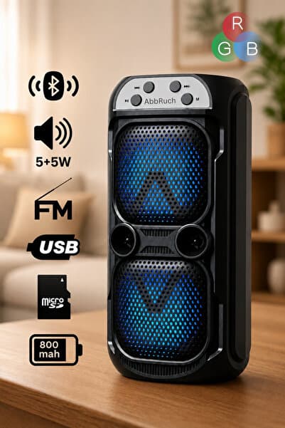 Abbruch Bluetooth Hoparlör Taşınabilir RGB Işıklı FM Radyo USB/TF Kart Destekli 800 mAh