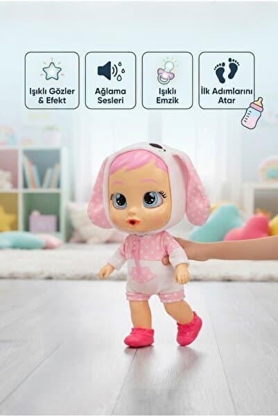 Tıfıl Toys Cry Babies Ağlayan Bebek - İlk Adımlarını Atar Işıklı ve Sesli Oyuncak Bebek 30 cm Emzikli ve Biberonlu Bebek