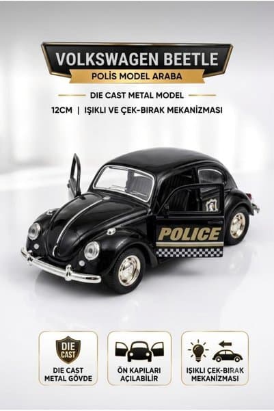 Tıfıl Toys 1:36 Ölçek Işıklı Çek-Bırak Diecast Metal Klasik Vosvos Klasik Tosbağa minitro Oyuncak Model Araba