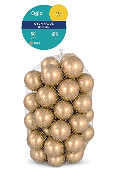 OGLO Gold Havuz Topu 50 Adet — Yumuşak Oyun Havuzu Topları, Filede 1+ Yaş