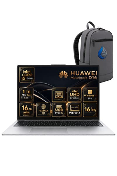 Huawei MateBook D16 Intel Core i5-13420H 16 GB LPDDR4X 1 TB SSD 16'' WUXGA IPS Windows 11 Pro Dizüst